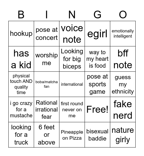 Hingego Bingo Card