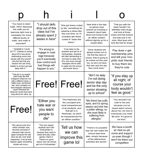 Secret philosopher game Bingo Card