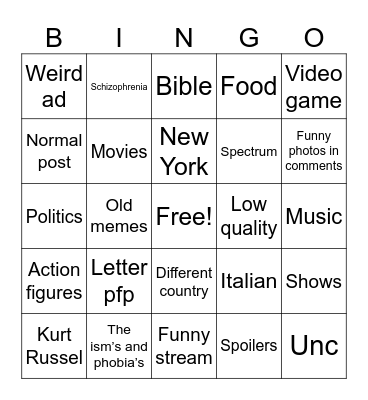Untitled Bingo Card