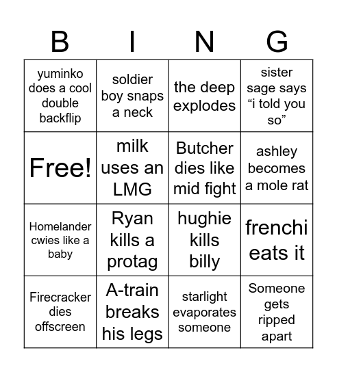 The Boys Bingo Card