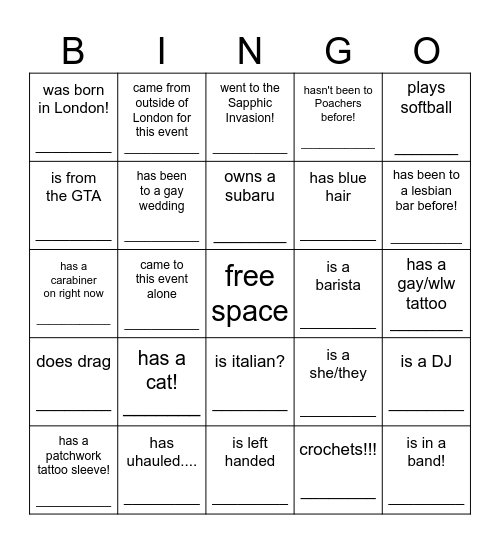 FIND A SAPPHIC WHO... Bingo Card