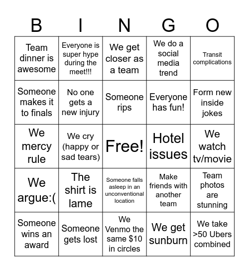 Team Nattys Bingo Card