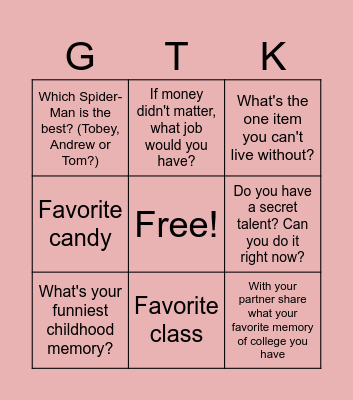 Get to know bored Bingo Card