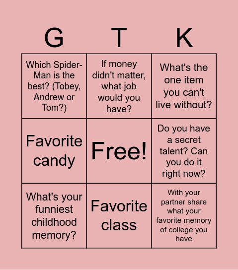 Get to know bored Bingo Card