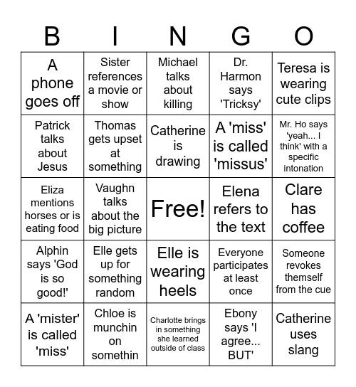 Honors Bingo! Bingo Card
