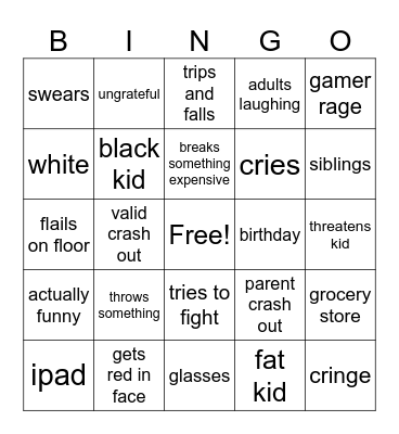 spoiled kids crash outs Bingo Card