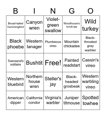 Bird Bingo - Zion Bingo Card