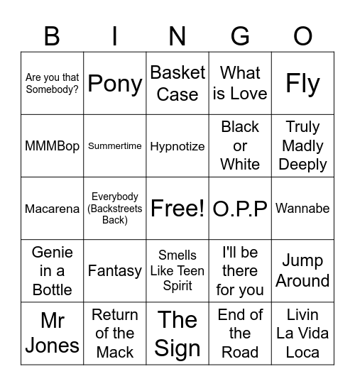 90's Bingo Card