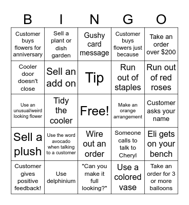 Florist Bingo Card