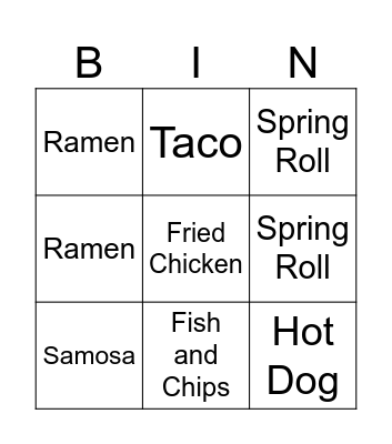 "Taste the World" Bingo Card
