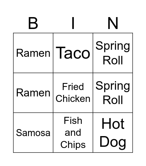 "Taste the World" Bingo Card