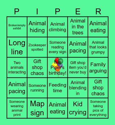 2nd Annual Zoo Game Bingo Card