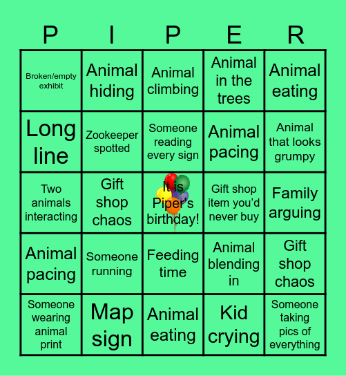 2nd Annual Zoo Game Bingo Card