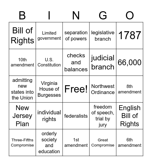 Constitution Bingo Card