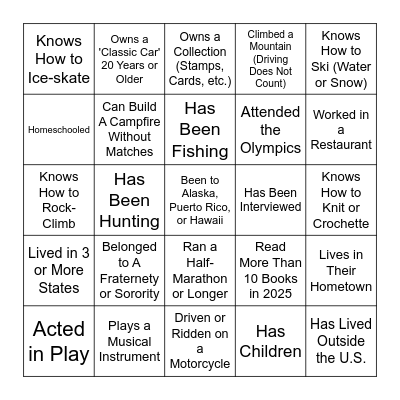 Young Alumni Council BINGO Card