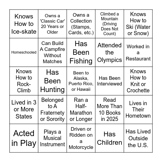 Young Alumni Council BINGO Card