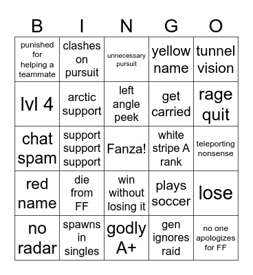 rated bingo Card