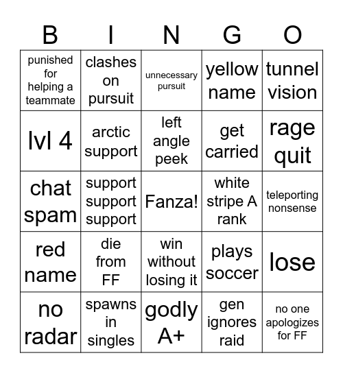 rated bingo Card