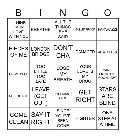 2000'S LADIES Bingo Card