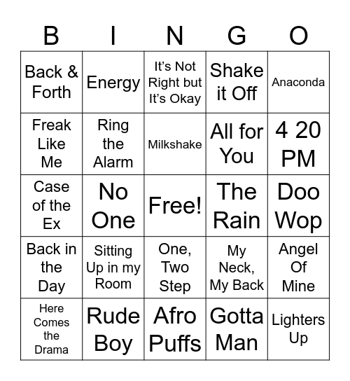 Throwback Female Hip Hop Bingo Card