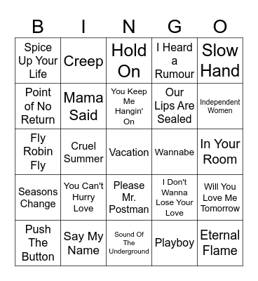 Girl Group Hits Bingo Card