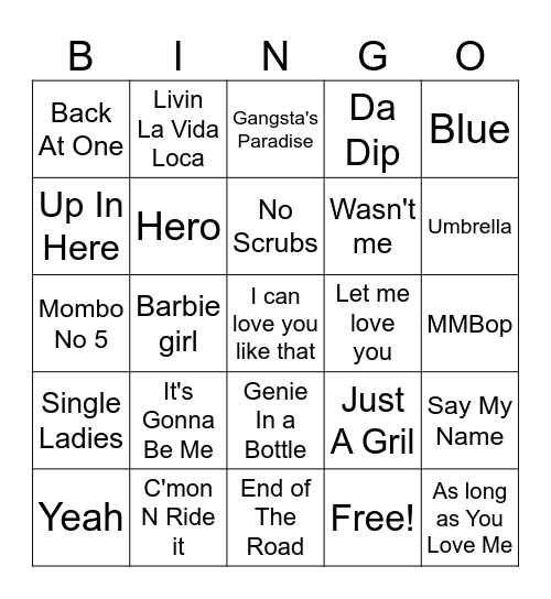 90's & 2000's MUSIC Bingo Card