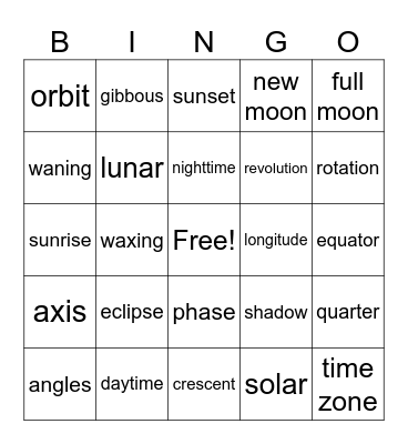 Math & Space Vocabulary Bingo Card