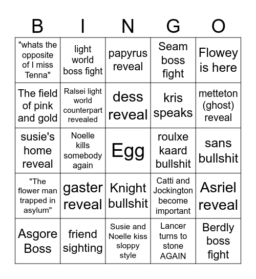 Deltarune Chapter 5 Bingo Card