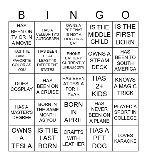 FIND SOME WHO Bingo Card