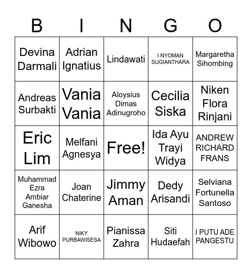 CTRIP Bingo Card