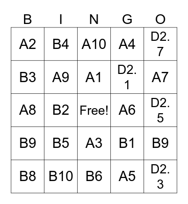 Learning English Review 1 Bingo Card