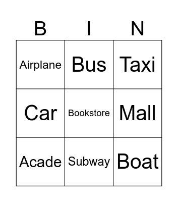 Transportation and Place in Town Bingo Card