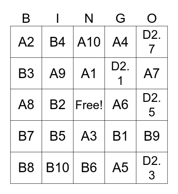 Learning English Review 1 Bingo Card
