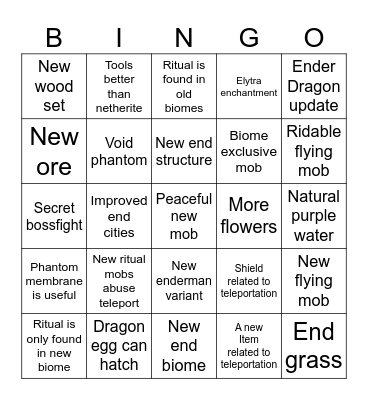 CoreCraft End Update Bingo Card