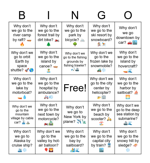 B11 L1 Why don’t we go to the ski resort by snowboard? 🏂⛷️ Bingo Card