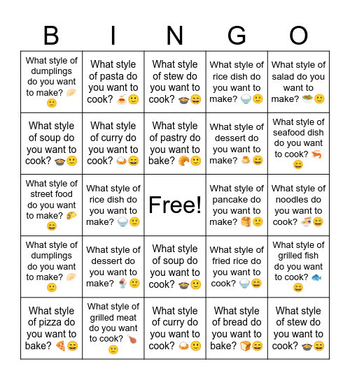 L11 B4 What style of bread do you want to bake? 🥖🙂 Bingo Card