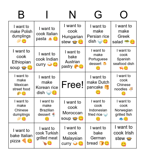 B11 L4 I want to bake French bread 🥖😋 Bingo Card