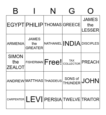 APOSTLES Bingo Card