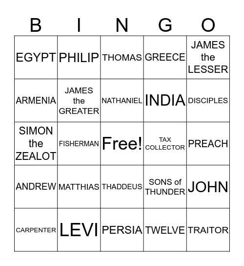 APOSTLES Bingo Card