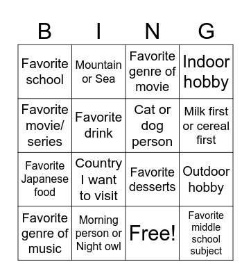 Untitled Bingo Card