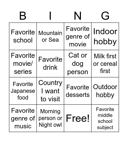 Untitled Bingo Card