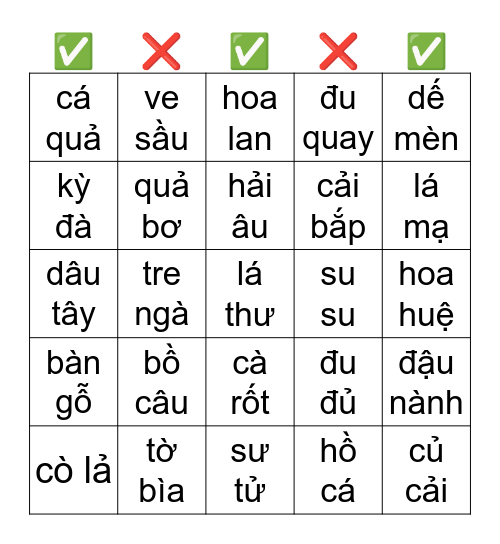 Bingo hàng có dấu ✅ sẽ được kẹo Bingo Card