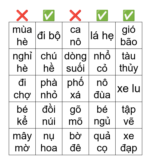 Bingo hàng có dấu ✅ sẽ được kẹo Bingo Card