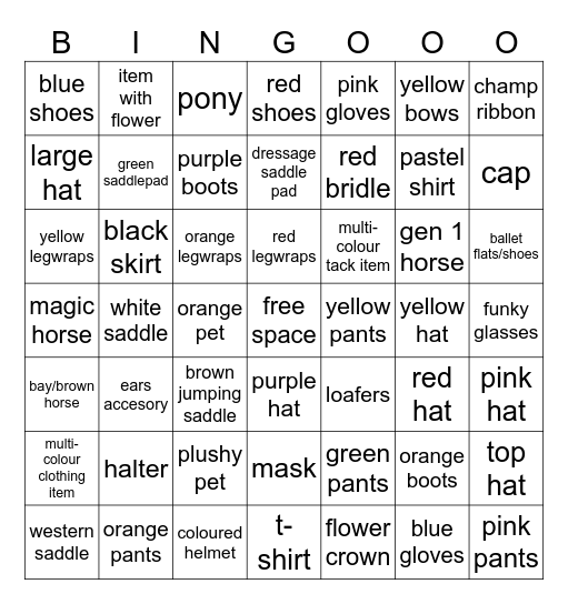 TM's dress-up bingo Card