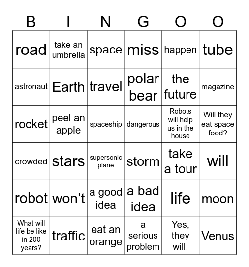 Unit 11: Will it really happen? Bingo Card