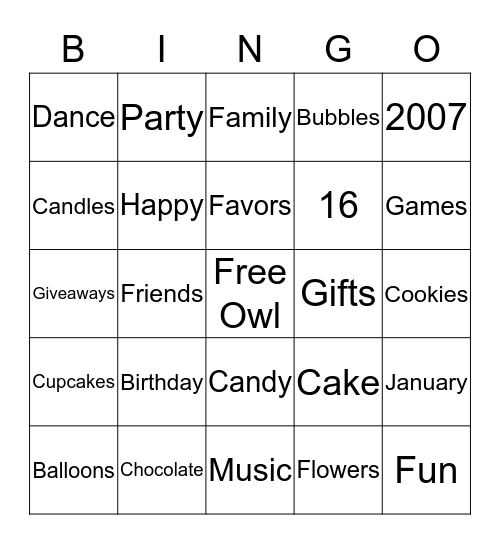Shaikha's Owl Bingo Card