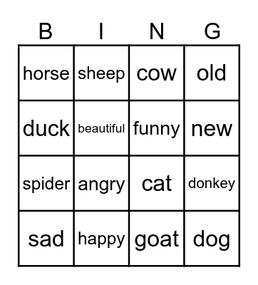 Unit 3 - Fun On The Farm Bingo Card