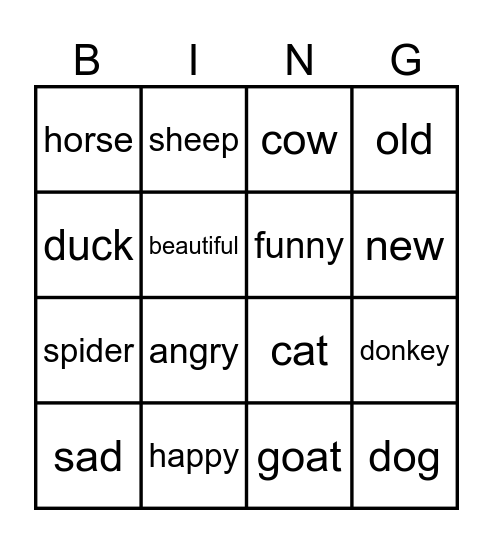 Unit 3 - Fun On The Farm Bingo Card