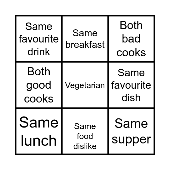 Food Bingo Card