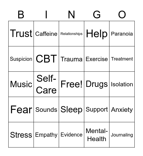 Paranoia Bingo Card